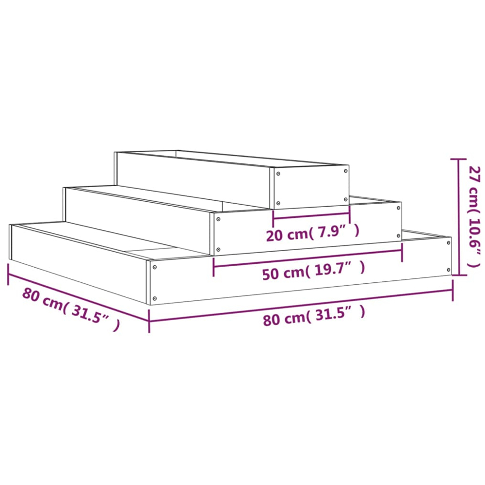 vidaXL 3-Tier Natural Douglas Wood Garden Planter 27 x 80 x 80cm Image 6