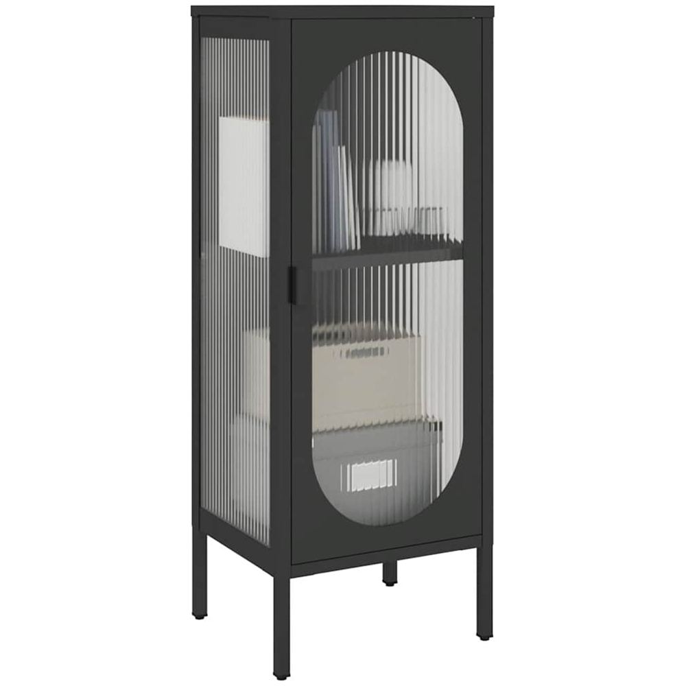 vidaXL Single Glass Door Black Steel Fluted Sideboard Image 4