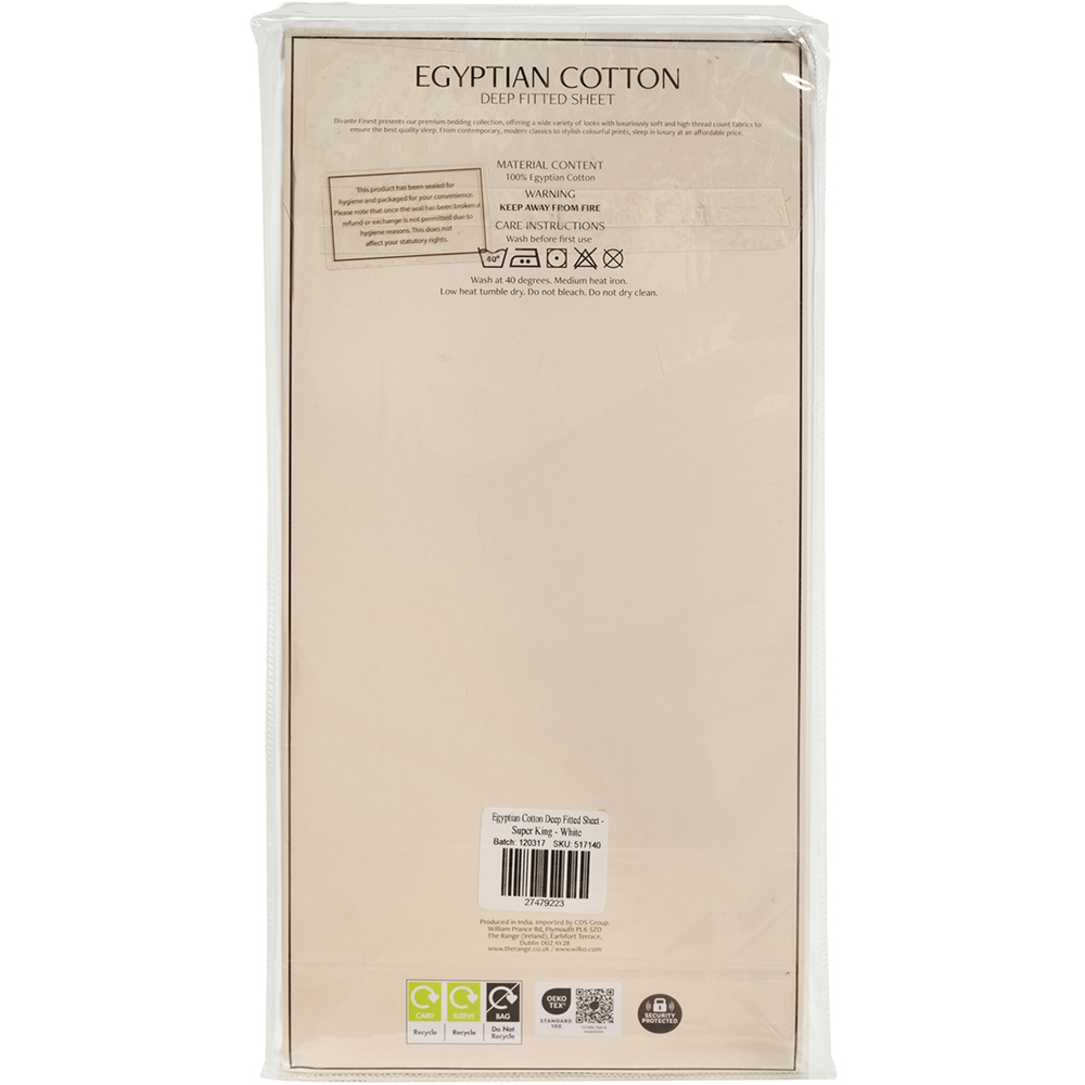 Egyptian Cotton Deep Fitted Bed Sheet White Superking Image 2