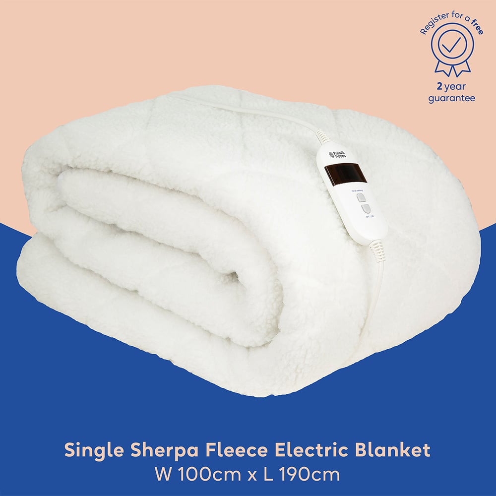 Russell Hobbs Single Sherpa Fleece Electric Blanket with 6 Heat Settings Wilko