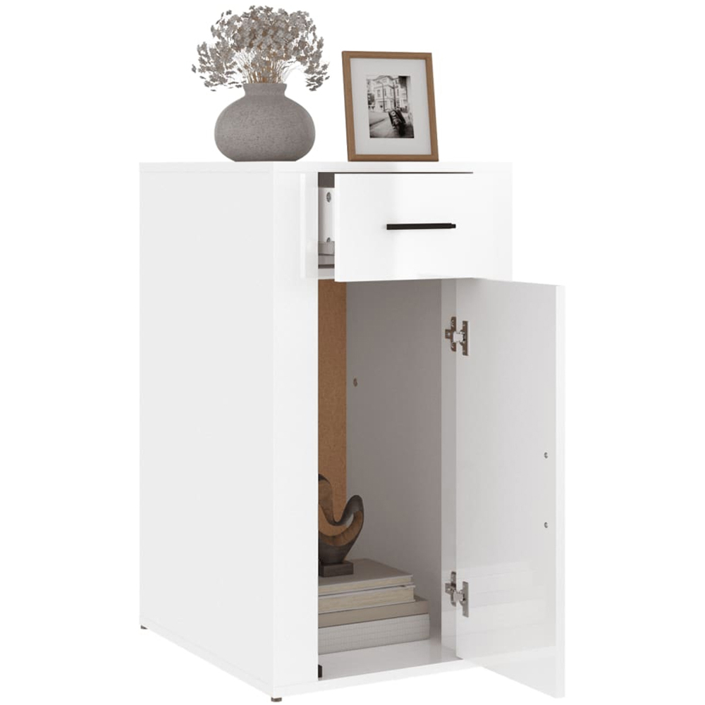 vidaXL Single Door Single Drawer High Gloss White Wooden Desk Cabinet Image 5