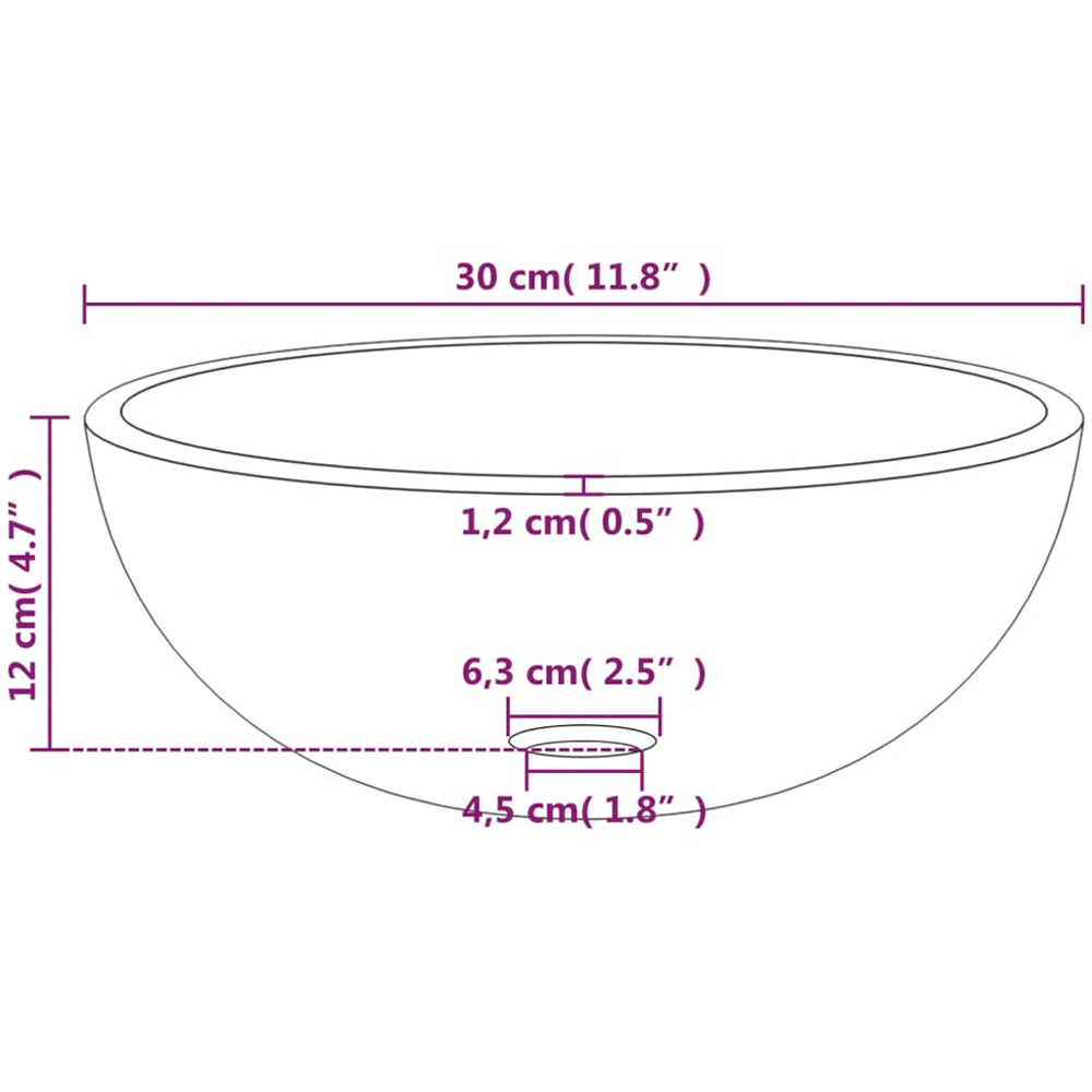 vidaXL Black Tempered Glass Round Wash Basin 120 x 300mm Image 4