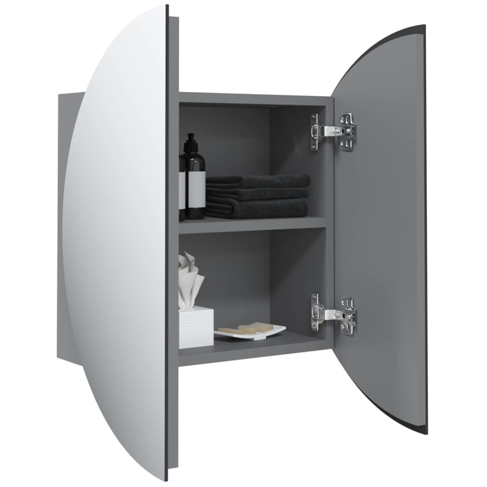 vidaXL 2 Door Grey Round LED Mirror Bathroom Cabinet Image 3