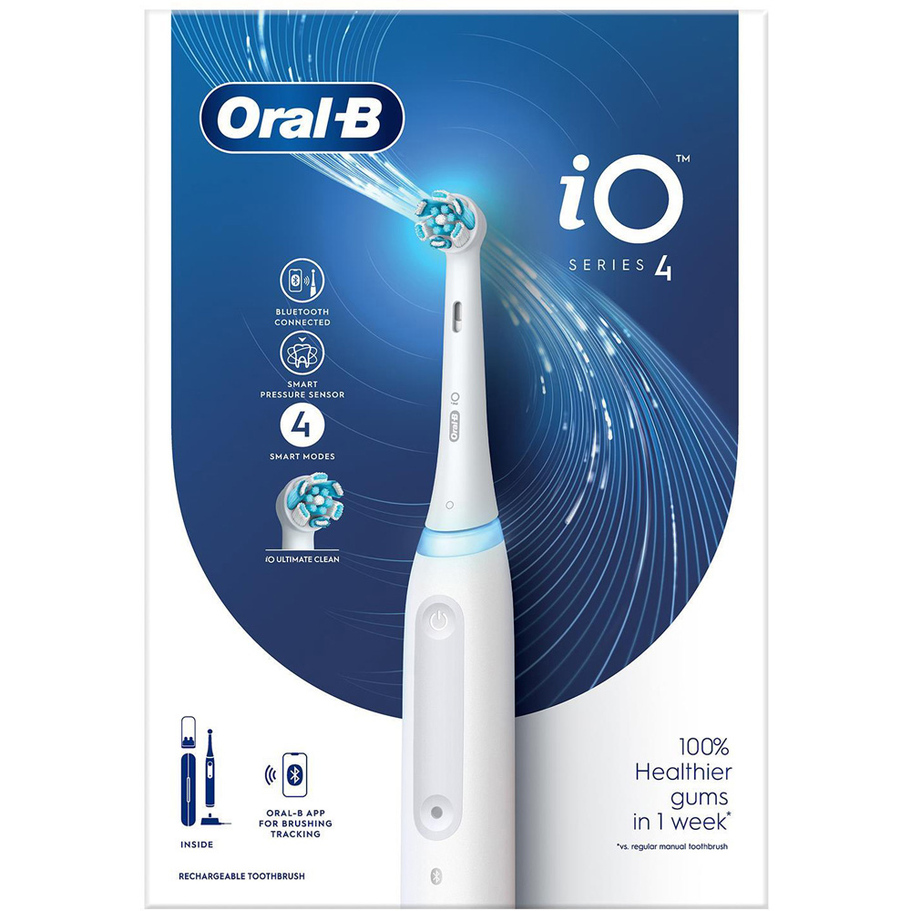 Oral-B iO4 White Bluetooth Rechargeable Electric Toothbrush with 8 3D White Refill Head Image 2