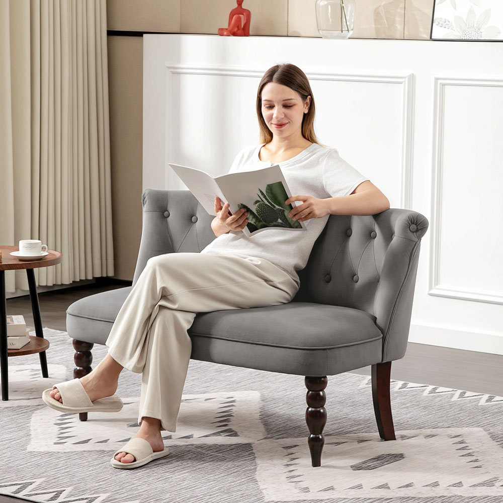 HOMCOM 2 Seater Charcoal Grey Velvet Lounger Sofa Image 8