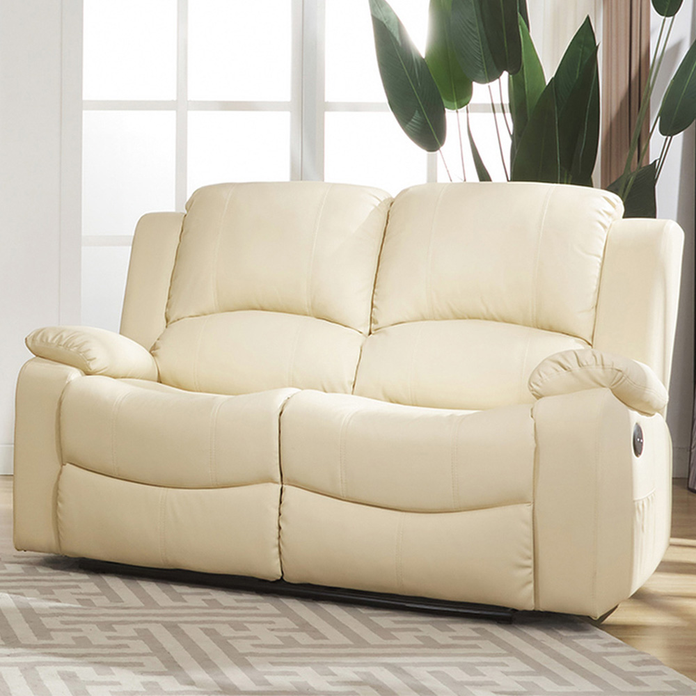 Glendale 2 Seater Cream Bonded Leather Electric Recliner Sofa Image 1