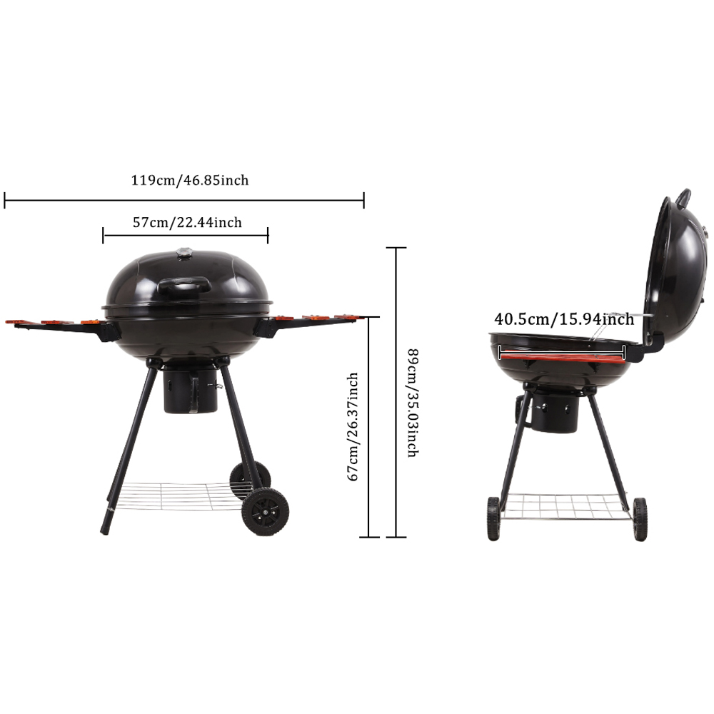 Living and Home Outdoor Charcoal BBQ Grill with 2 Wooden Shelves Image 8