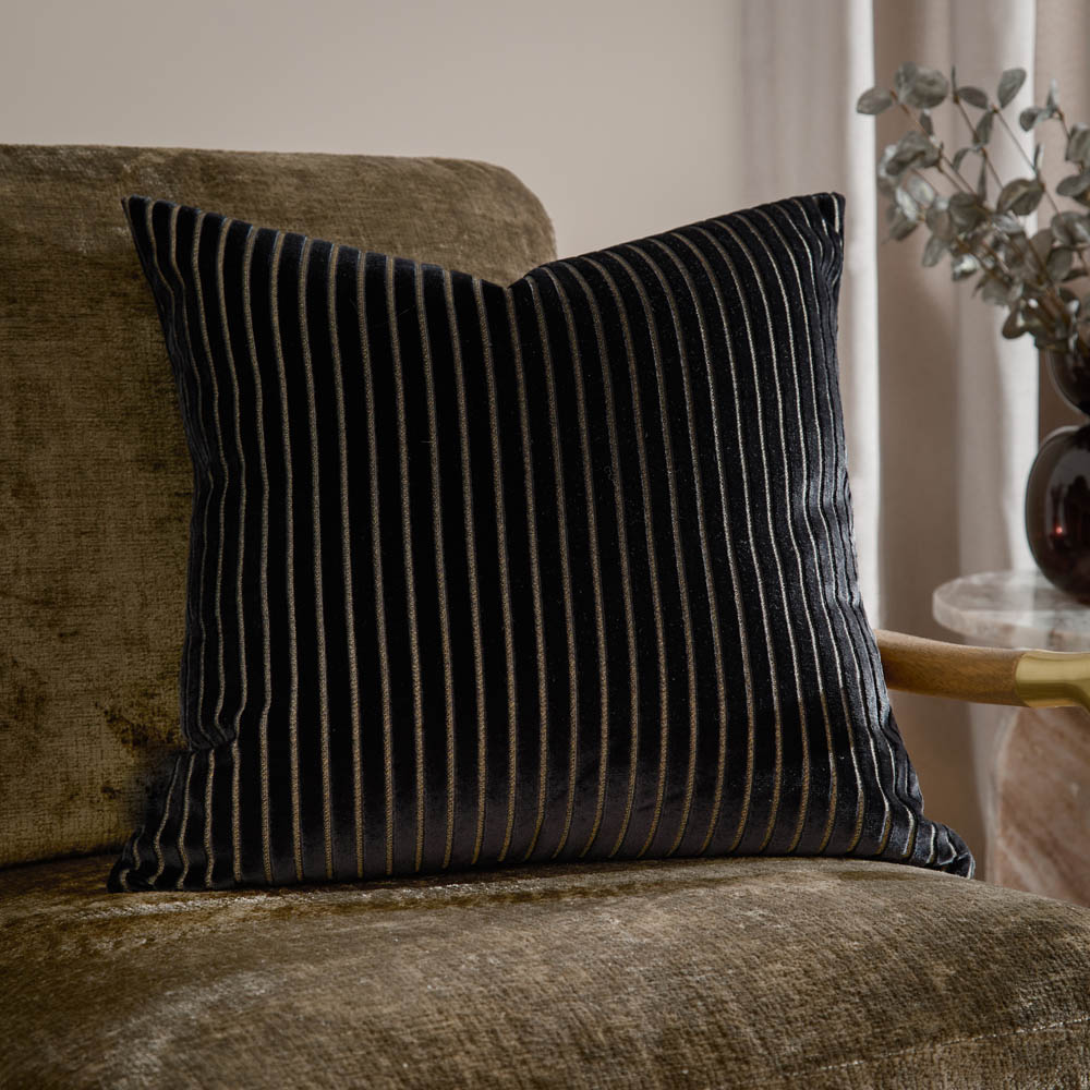 Paoletti Savoy Black Stripe Velvet Reversible Cushion 50 x 50cm Image 2