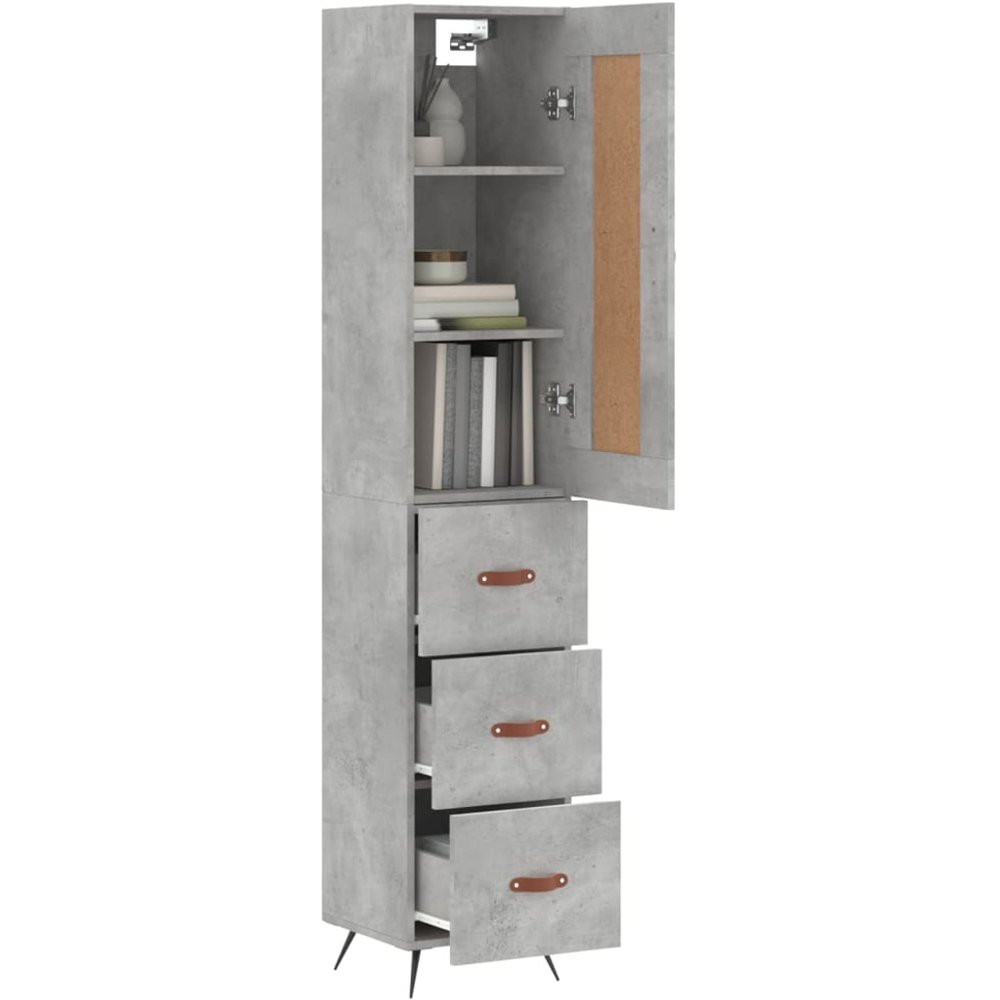 vidaXL Single Door 3 Drawer Concrete Grey Highboard Image 3