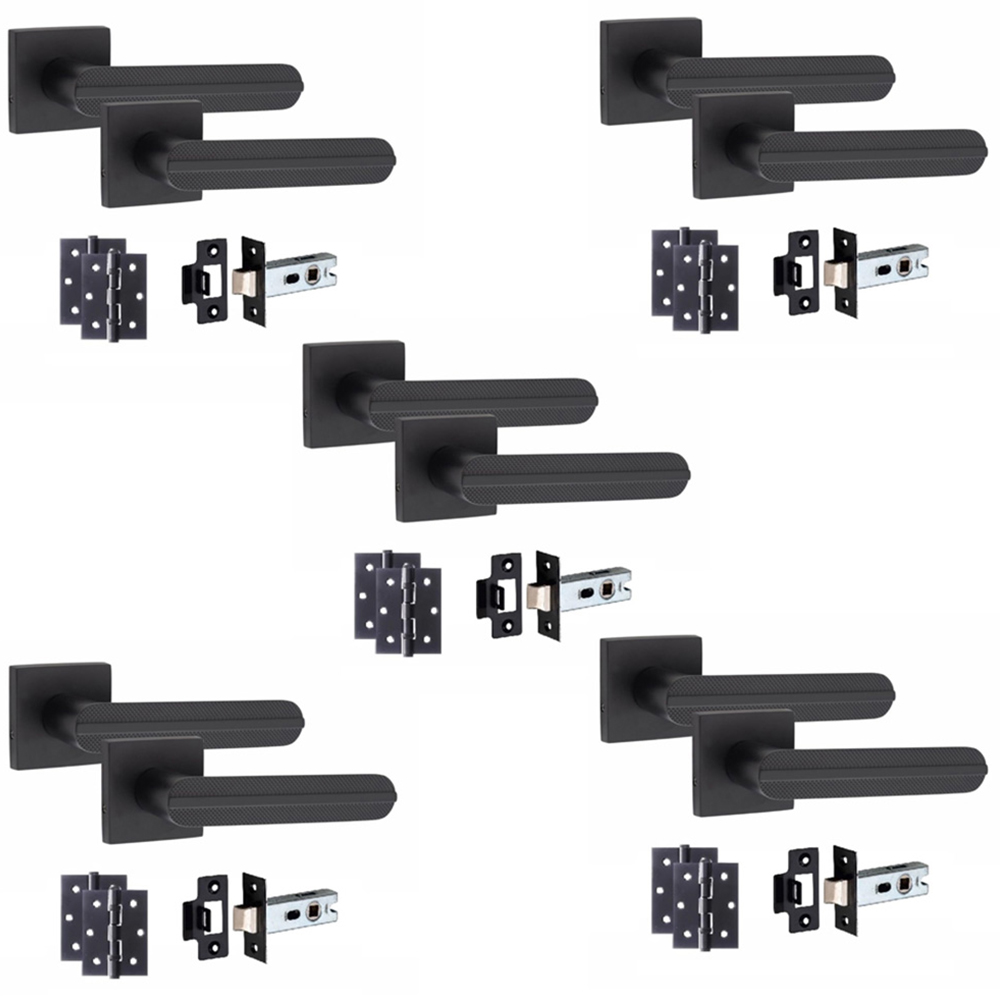 Golden Grace Matt Black Modern Lima Handle Set 5 Pack Image 1