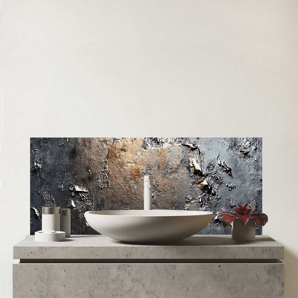 Warren Reed Designer Grey Gold Textures Glass Bathroom Splashback 25 x 60cm Image 1