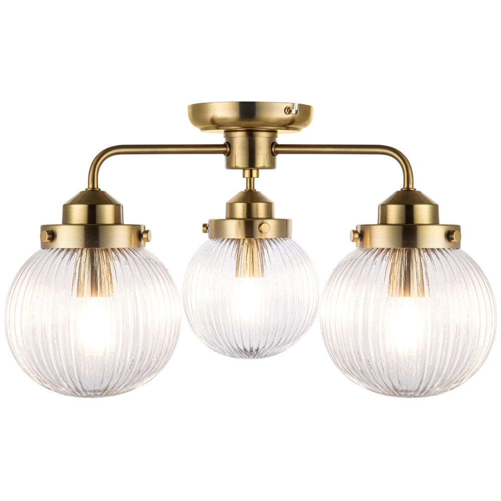 Cosylyte Finley Bathroom 3 Light Classic Ribbed Glass Brass Metal Base Down Ceiling Light Image 5