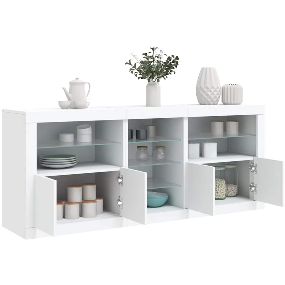 vidaXL 4 Door 8 Shelf White LED Sideboard 3 Piece Image 3