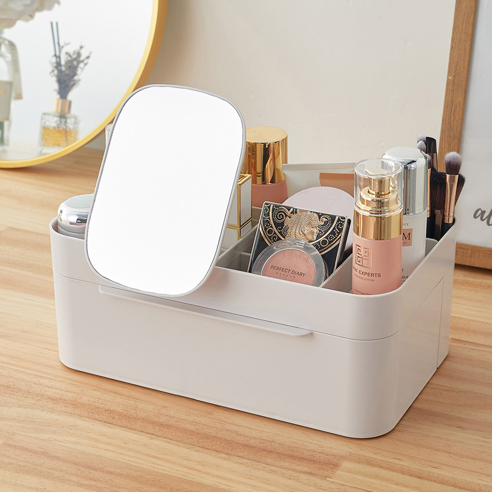 Living and Home White Makeup Cosmetic Organiser with Mirror Image 5