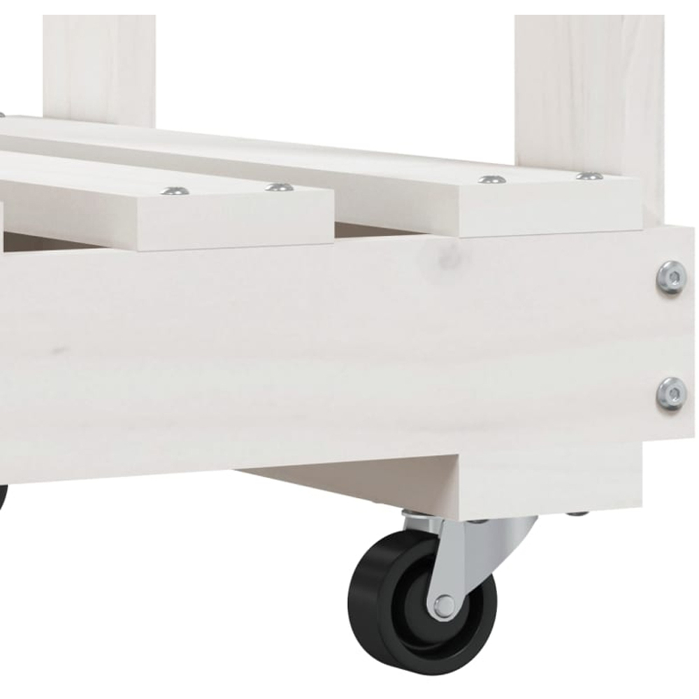 vidaXL White Solid Pine Wood Log Holder with Wheels 76.5 x 40 x 108cm Image 6
