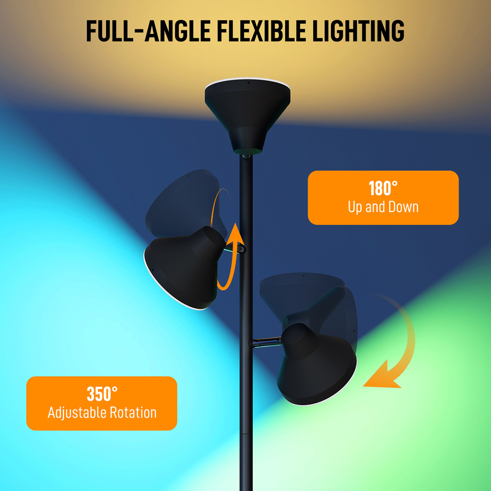 Portland 3 Rotatable Head RGB LED Black Floor Lamp Image 5