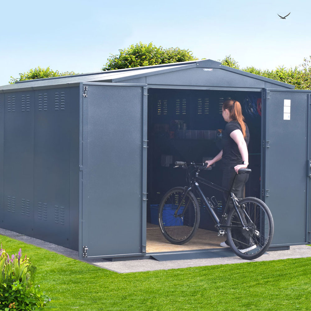 Asgard Gladiator 7 x 18ft Double Door Grey High Security Apex Bike Shed Image 2