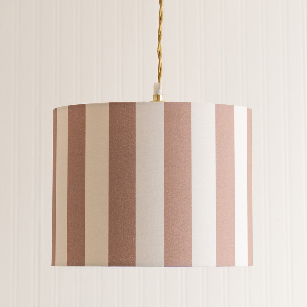 ValueLights Callie Colour Clash Natural and Brown Stripe Large Fabric Drum Lamp Shade Image 4