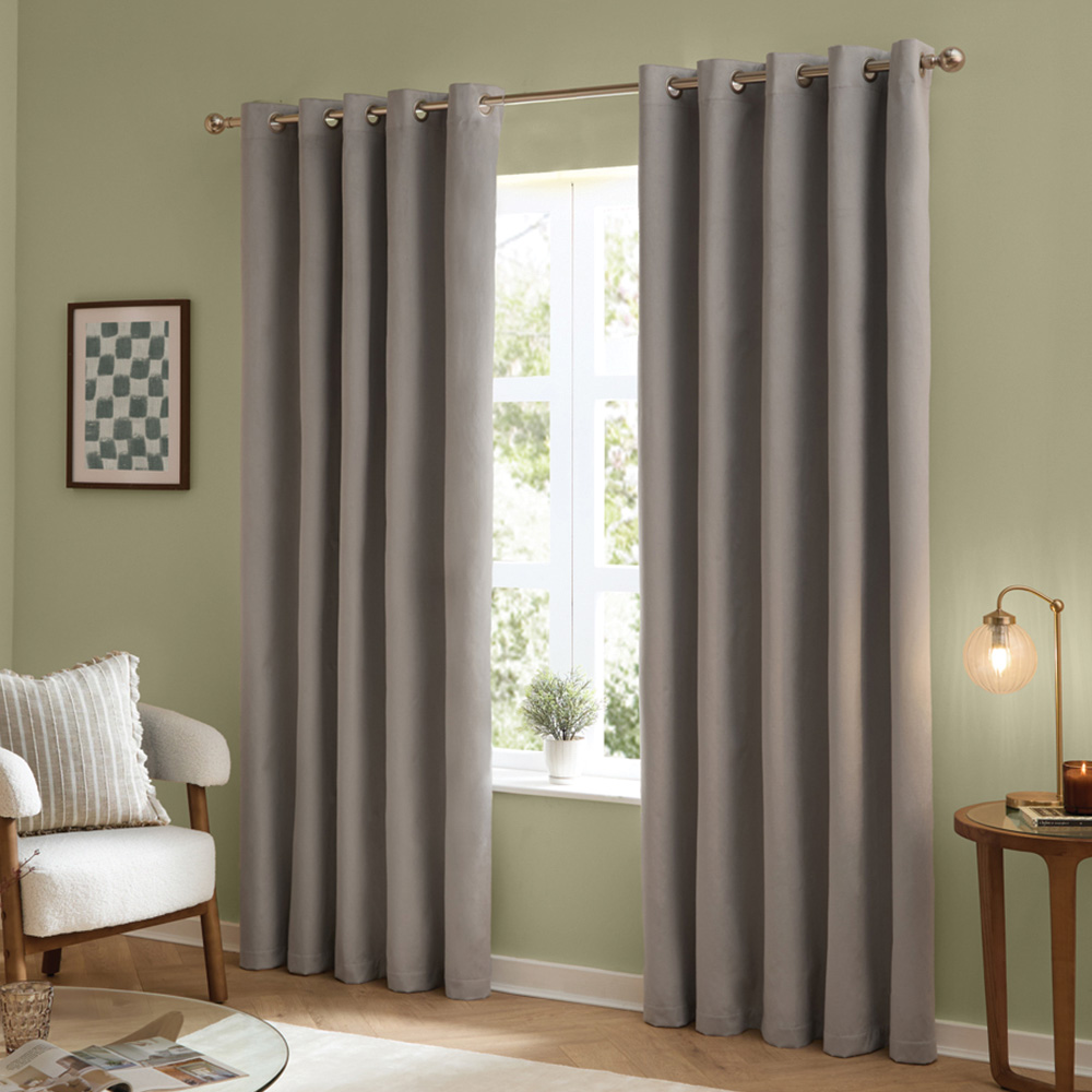 Furn The Ultimate Silver Velvet Fully Lined Eyelet Curtains 229 x 137cm Image 1