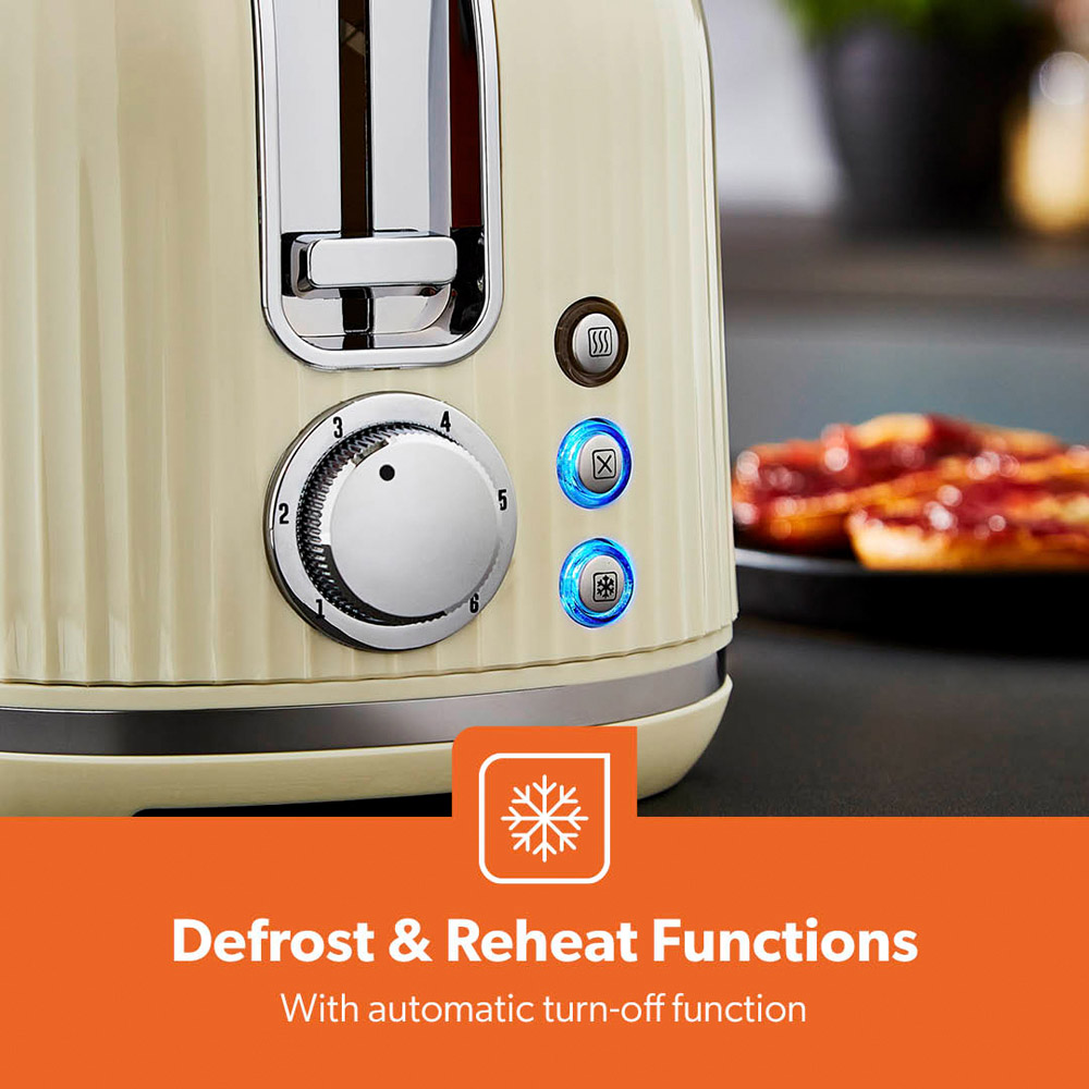 Geepas GBT36558UK-CR Cream Fluted 2 Slice Toaster 1000W Image 4