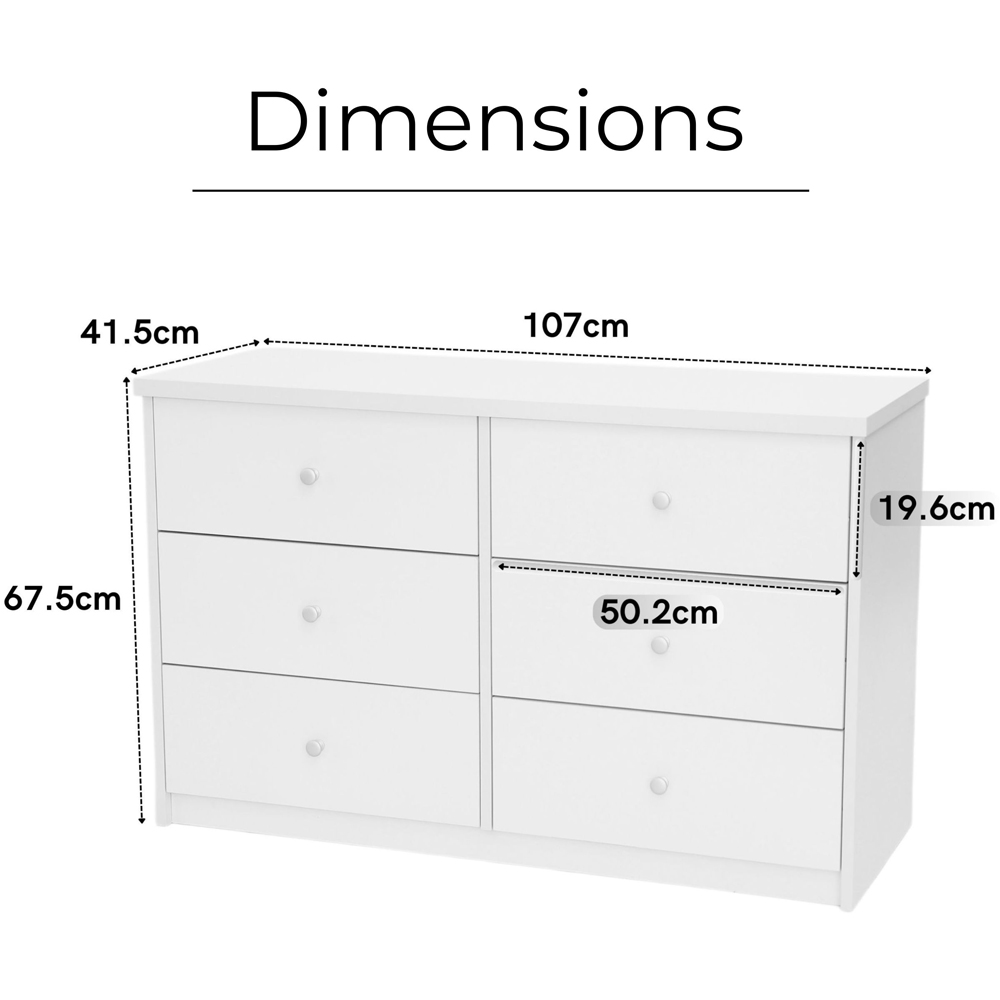 Core Products Erin 6 Drawer White Finish Double Wide Chest of Drawers Image 9