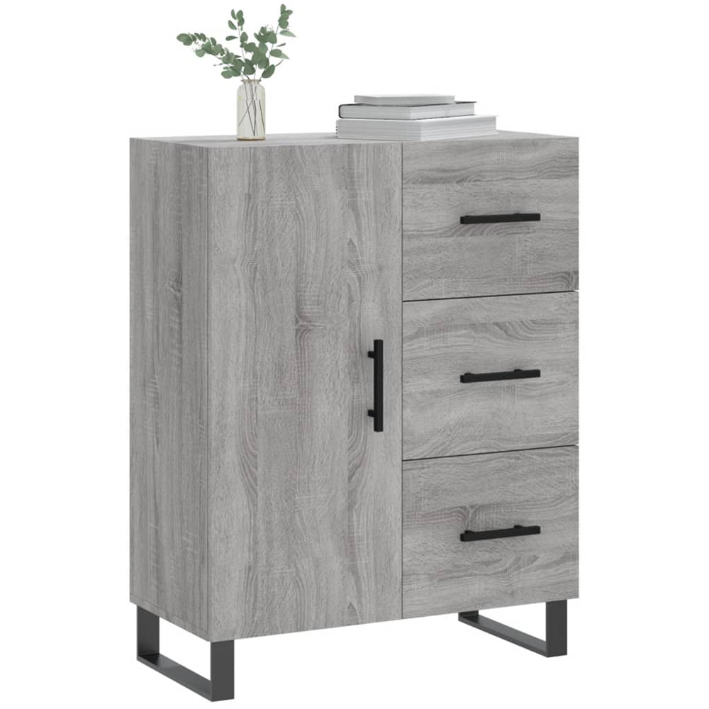 vidaXL Single Door 3 Drawer Grey Sonoma Wooden Sideboard Image 3