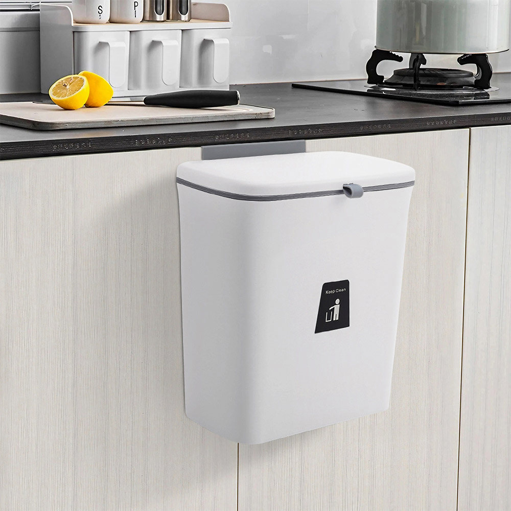 Living and Home White Wall Mounted Trash Can 9L Image 2