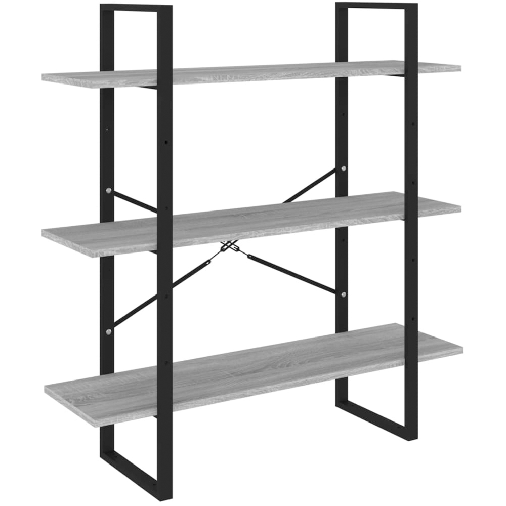 vidaXL 3 Shelf Grey Sonoma Industrial Style Bookcase Image 2