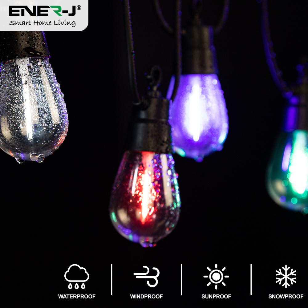 ENER-J Solar 2 Way RGB and WW LED Filament String Lights with 10 Lamps 10m Image 5