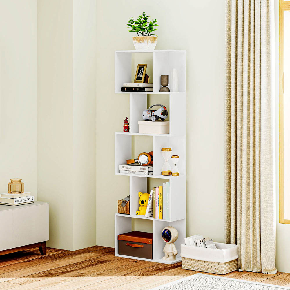 Portland 5 Shelf White S-Shaped Bookcase  Image 4