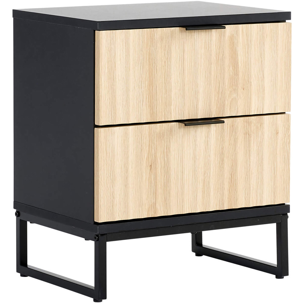 Home Source Hempton 2 Drawer Black and Natural Bedside Table Image 2