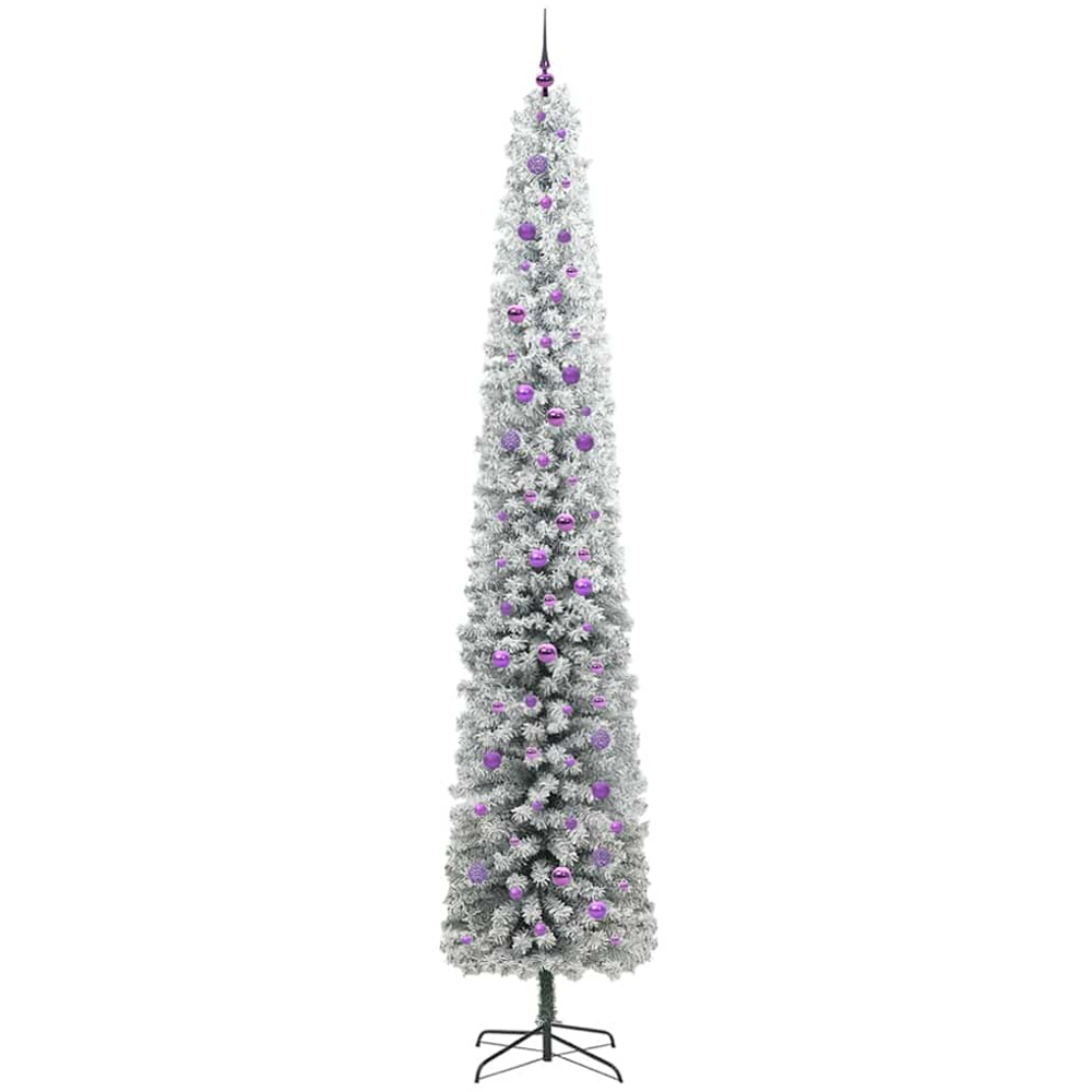 vidaXL 300 LED Pre-Lit Lilac Baubles Green Artificial Snow Flocked Christmas Tree 10ft Image 4