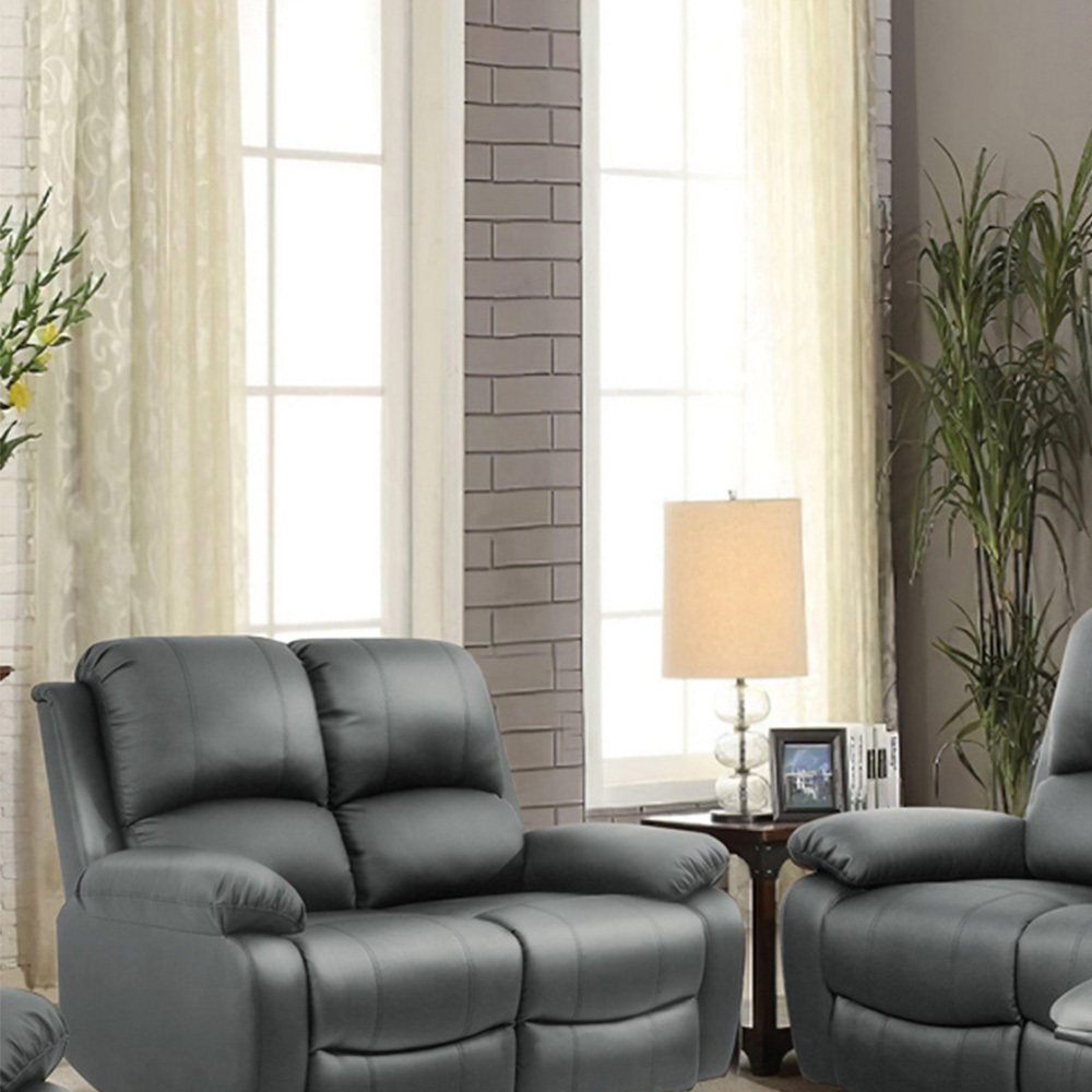 Brooklyn 5 Seater Dark Grey Bonded Leather Manual Recliner Sofa Set Image 2