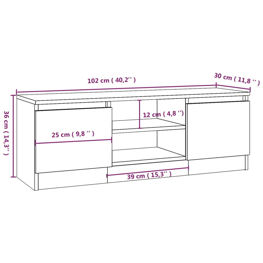 vidaXL 2 Door 2 Drawer Grey Sonoma TV Cabinet Image 9