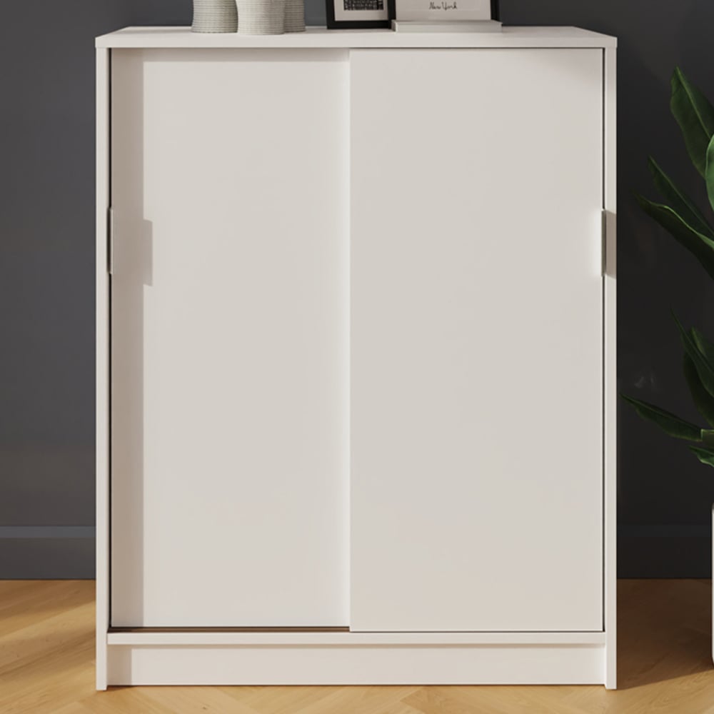 GFW Leighton 2 Sliding Door White Shoe Cabinet Image 1