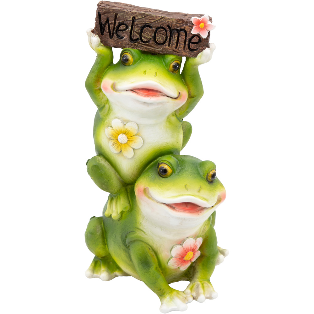 GardenKraft Cute Couple Frog with Welcome Sign Garden Ornament Image 1