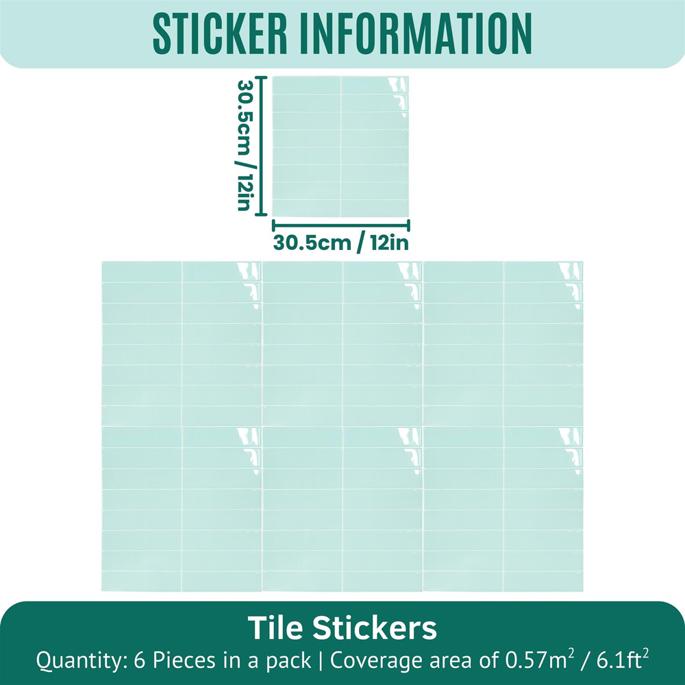 Walplus Light Sea Green Rectangular 3D Tile Sticker 30.5 x 30.5cm 12 Pack Image 8