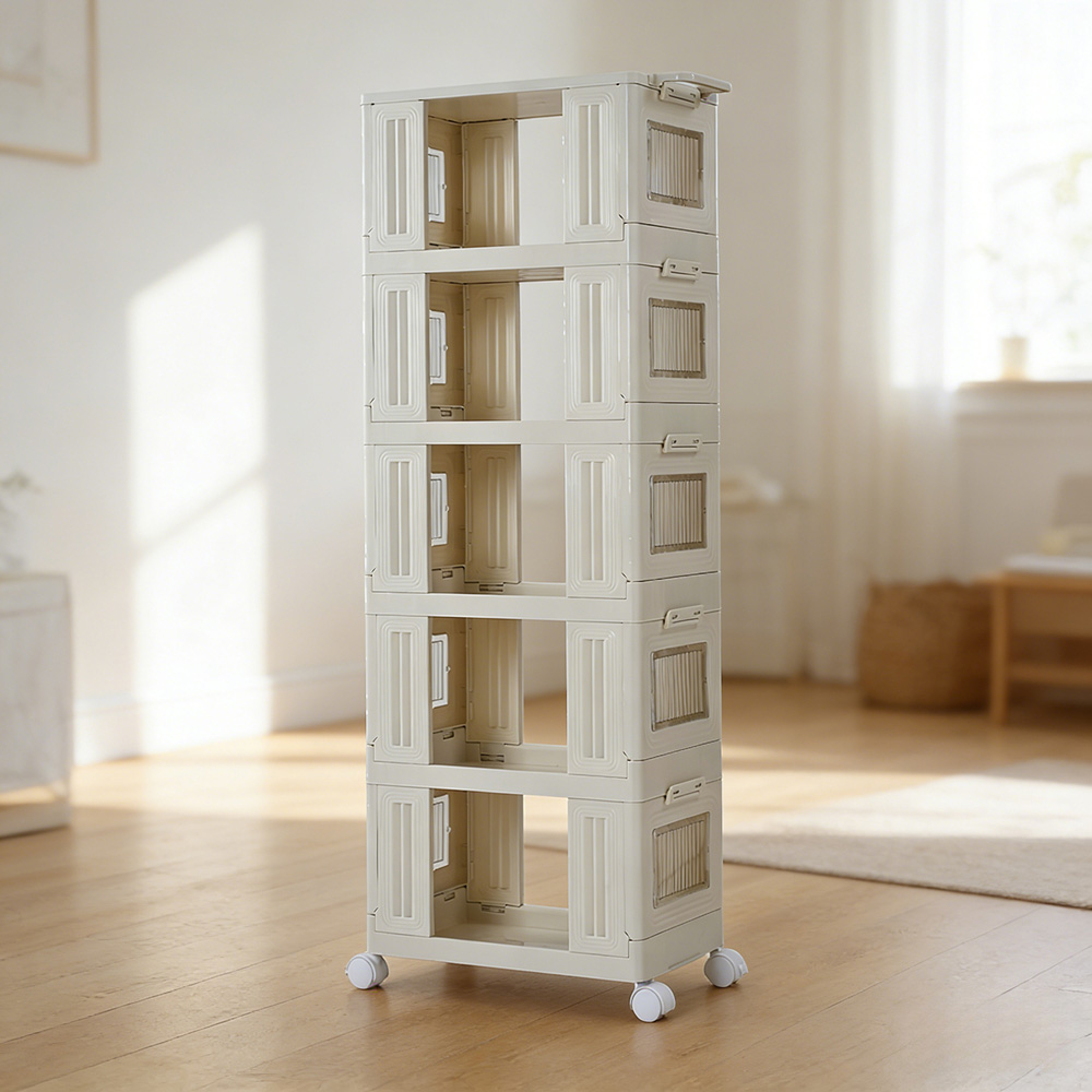 Living and Home 5 Tier White Foldable Storage Cart with Wheels Image 2