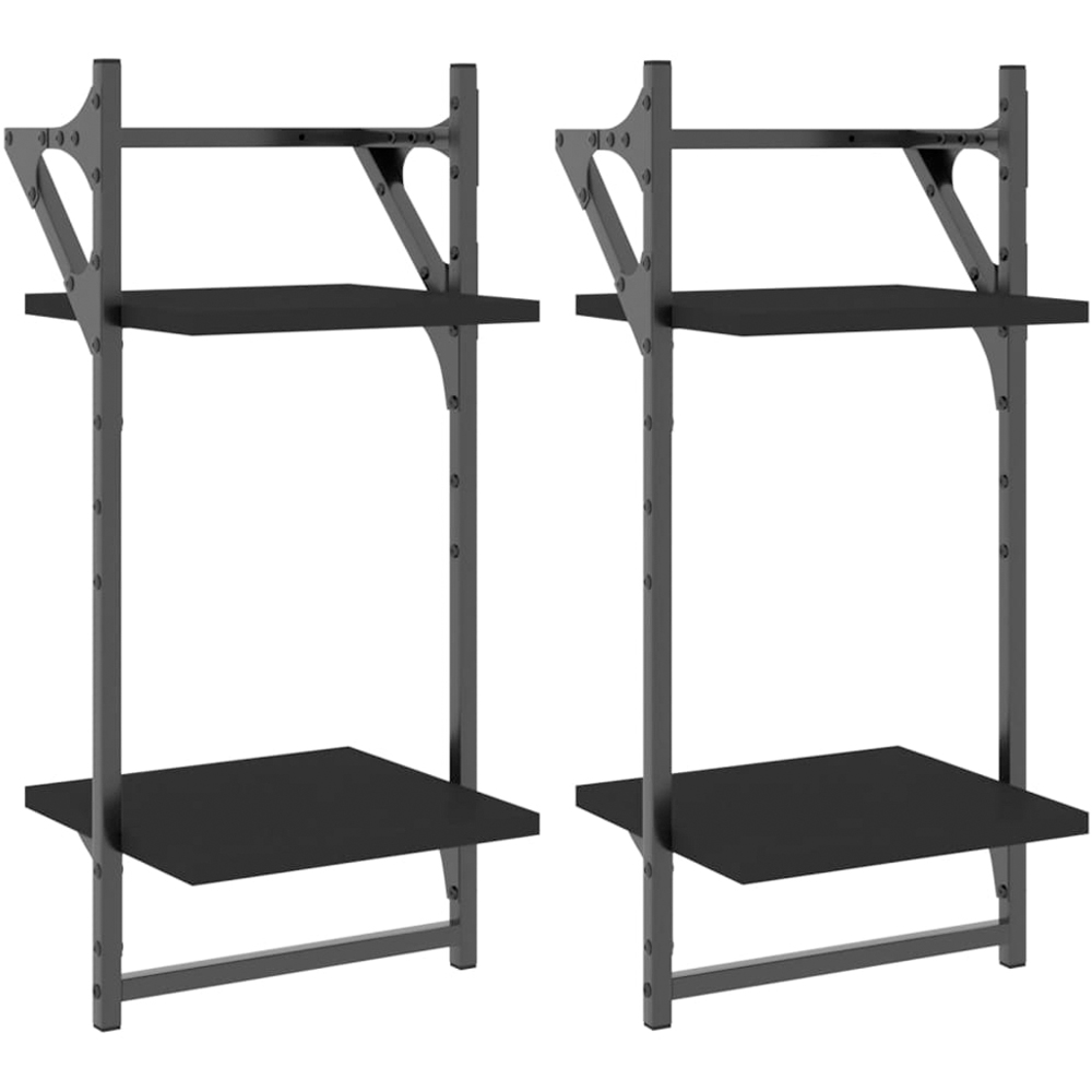 vidaXL Set of 2 2 Shelf Black Floating Wall Shelf with Bar Image 1