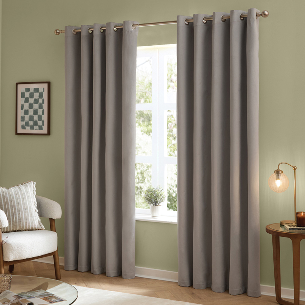 Furn The Ultimate Silver Velvet Fully Lined Eyelet Curtains 117 x 137cm Image 1