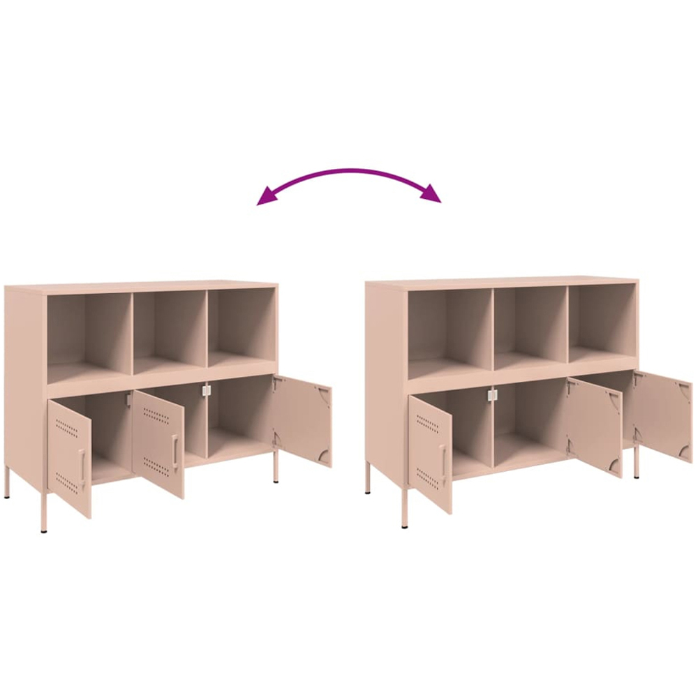 vidaXL 3 Door 3 Shelf Pink Metal Sideboard Image 9
