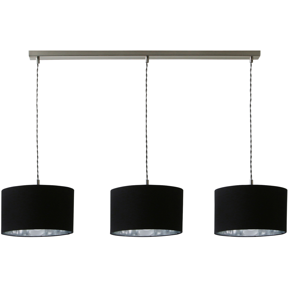 ValueLights Reni Black and Chrome Drum Shade 3 Drop Bar Chrome Diner LED Ceiling Light Image 1