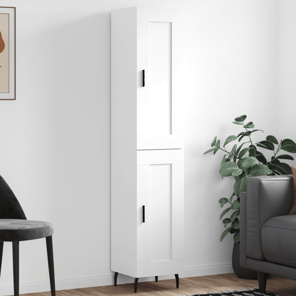 vidaXL 2 Door 6 Shelf White Tall Highboard with Metal Legs Image 1