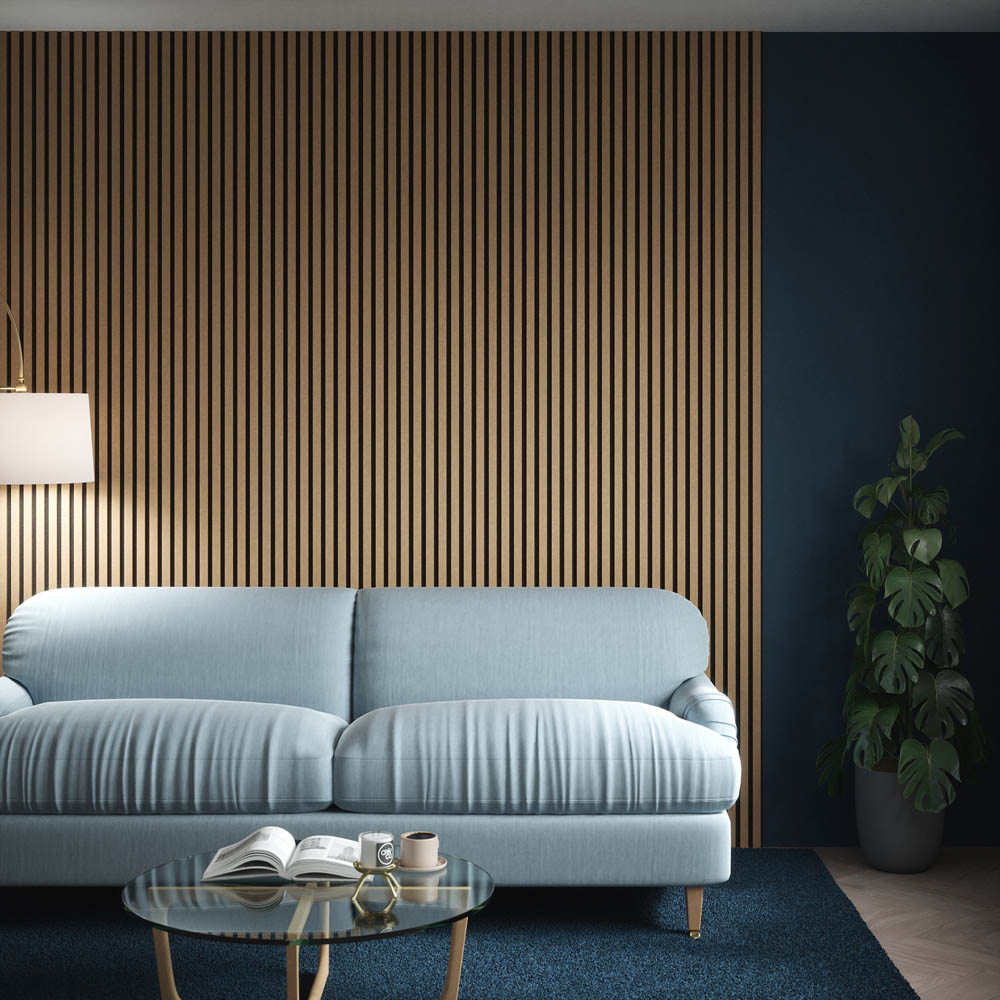 Kraus Easy Living Medium Oak Acoustic Slat Wall Panel 240 x 60cm 5 Pack Image 4