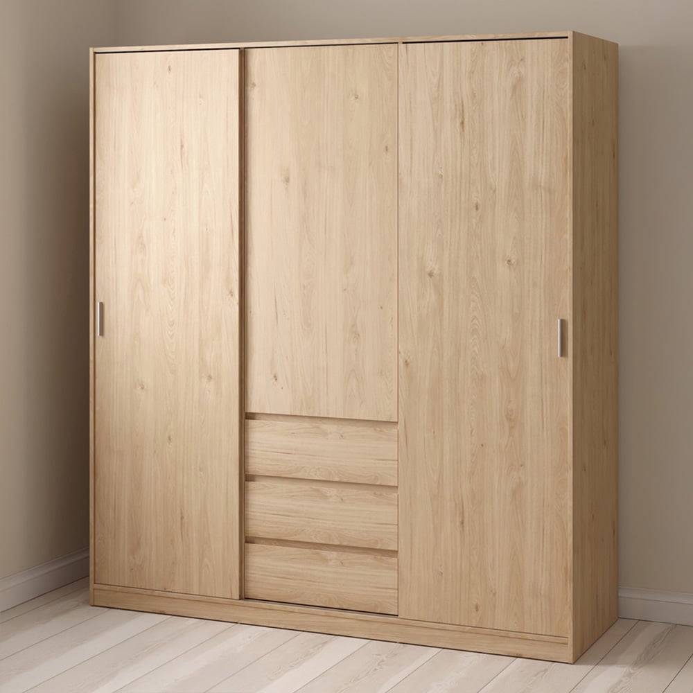 Florence 3 Door 3 Drawer Jackson Hickory Oak Sliding Wardrobe Image 1