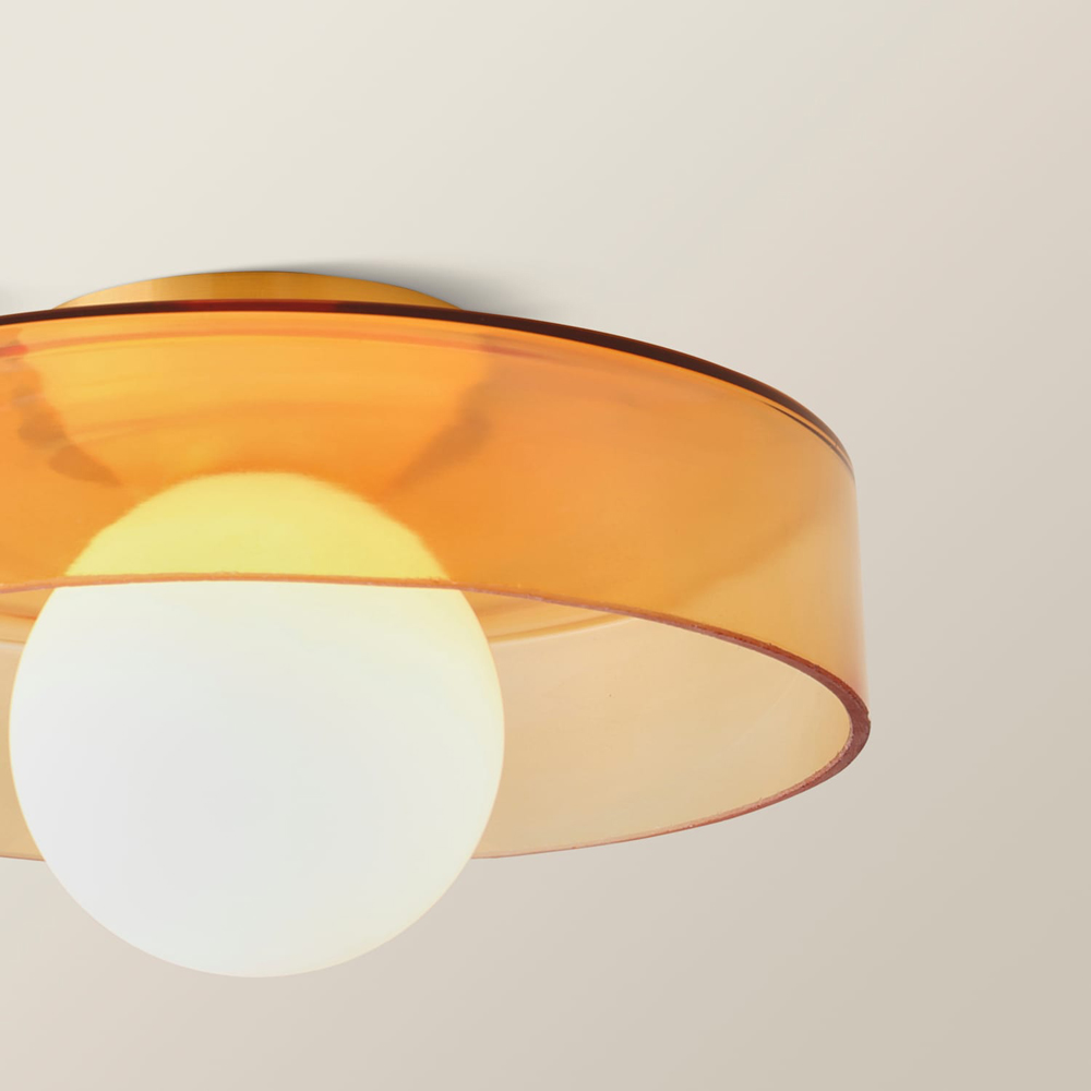 ValueLights Newbury Amber Glass Shade Flush Ceiling Light with Bulb Image 4
