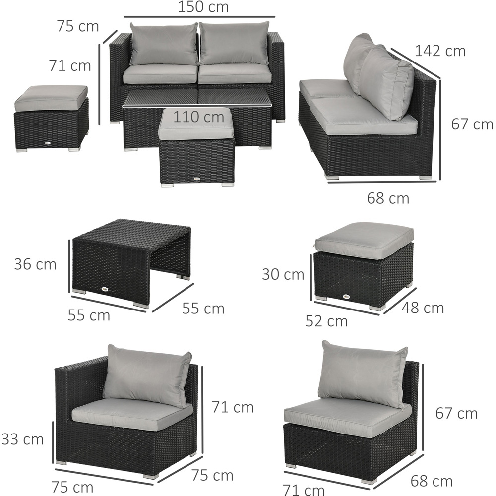 Outsunny 6 Seater Black Rattan Sofa Lounge Set Image 8