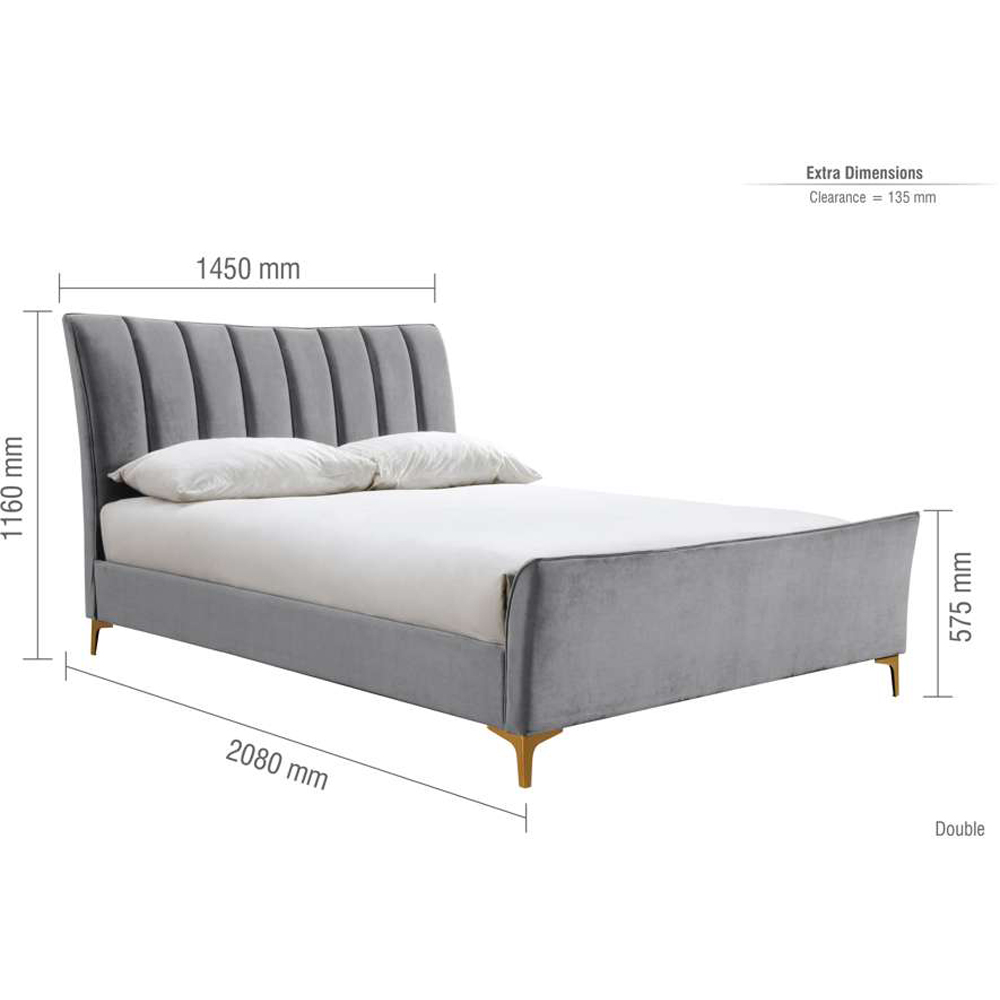 Clover Double Grey Velvet Bed Image 9