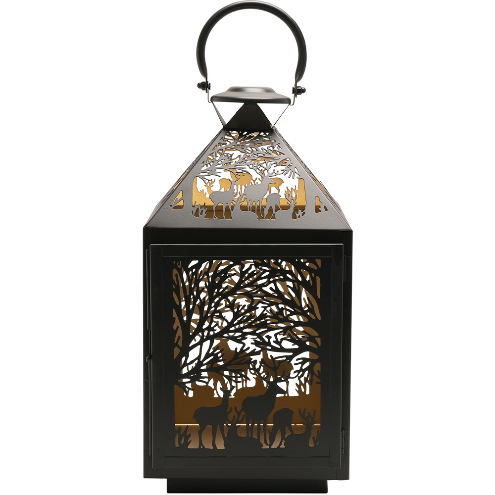 The Christmas Gift Co Black Large Square Stag Silhouette Lantern Image 3