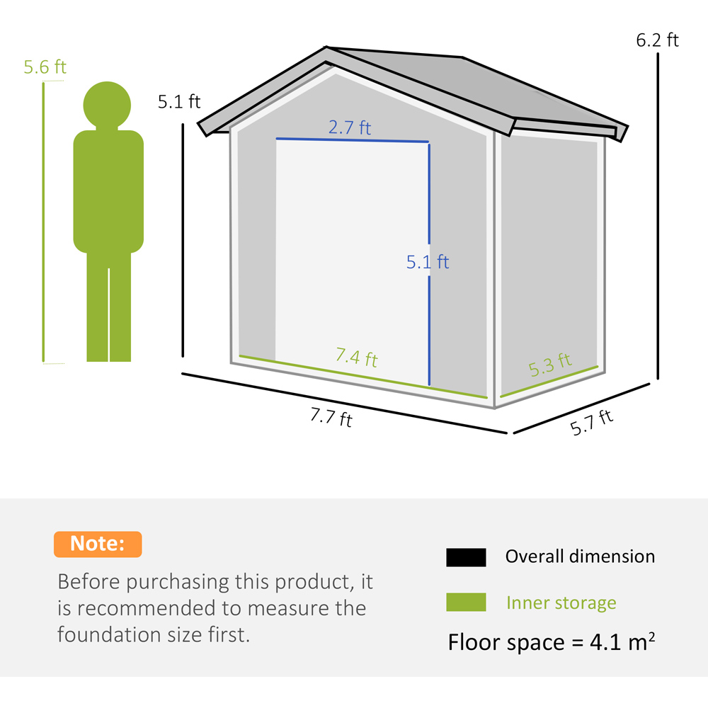 Outsunny 8 x 6ft Light Grey Double Sliding Door Metal Garden Storage Shed Image 7